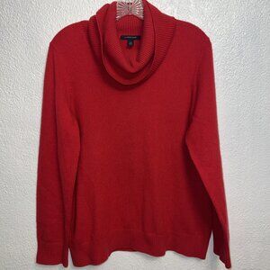LANDS END Red Cashmere Turtleneck top sweater Long sleeves Sz Large